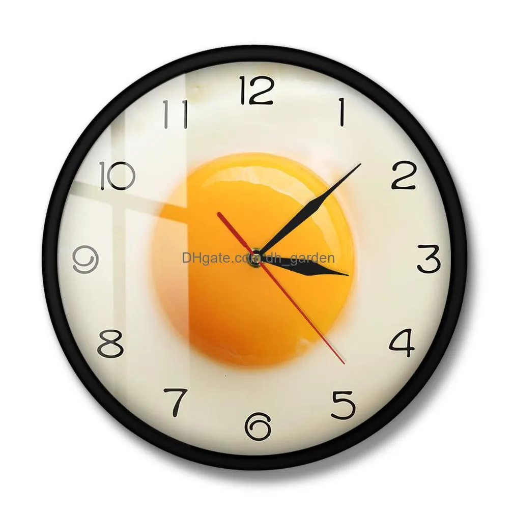 Wall Clocks Wall Clocks Sunny Side Up Fried Egg Kitchen Clock 3D Flat Design Breakfast Food Art Dining Room Interior Decor S Dhgarden Dhipr