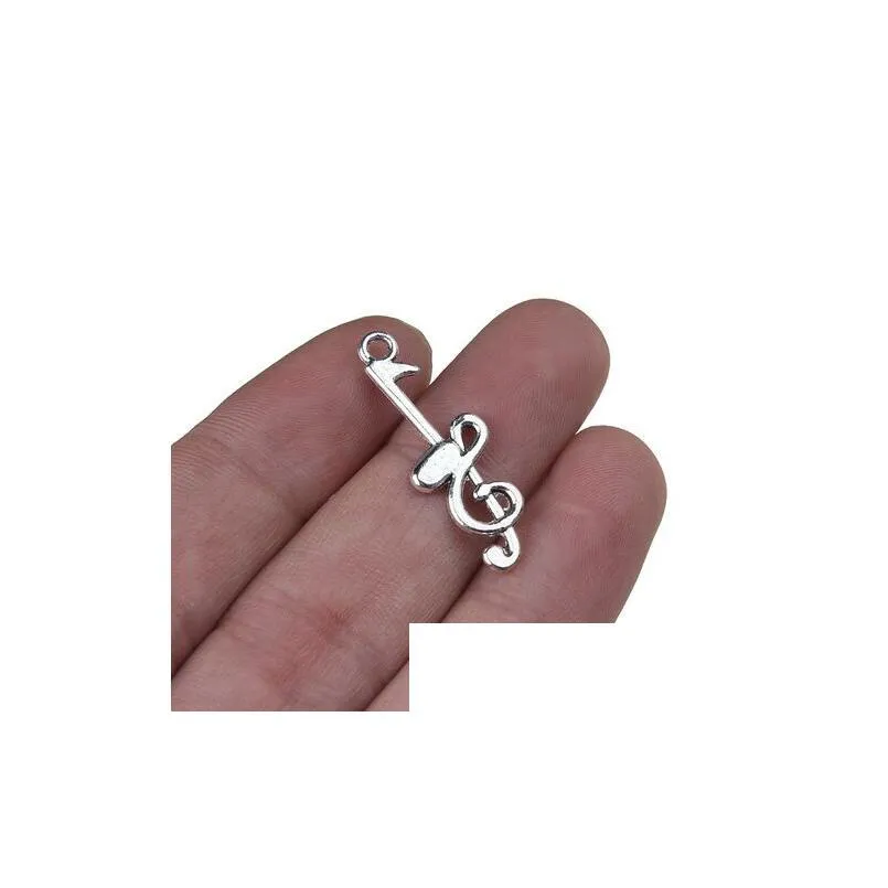 Charms 200Pcs/Lot Ancient Sier Alloy Music Note Charms Pendants For Diy Jewelry Making Findings 32X12Mm Jewelry Jewelry Findings Compo Dhr7R