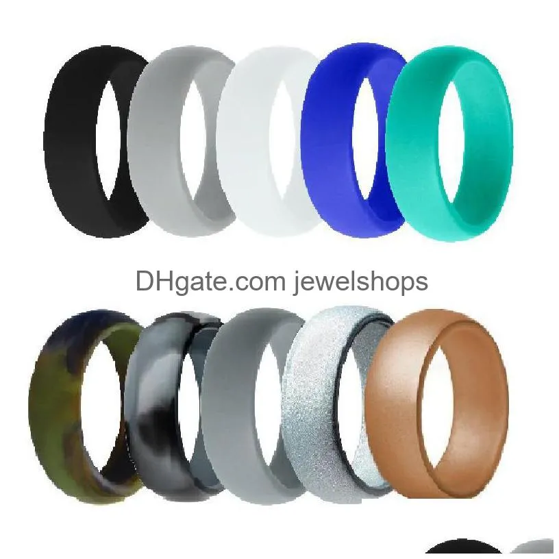 Wedding Rings Wedding Rings 10Pcs/Set 8Mm Hypoallergenic Flexible Food Grade Fda Sile Ring Army Band Rubber Engagement For Men Jewelry Dhpmh