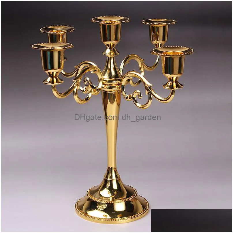 Candle Holders Metal Sier/Gold Plated Candle Holders 7-Arms Stand Zinc Alloy High Quality Pillar For Wedding Portavelas Cand Dhgarden Dhfb5