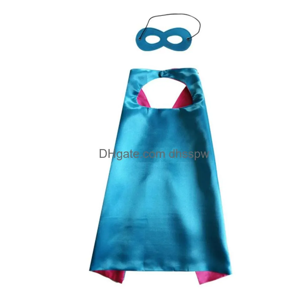 27inch double side plain halloween christmas costumes superhero cosplay cape with mask set party favor kids child 6 solid colors for