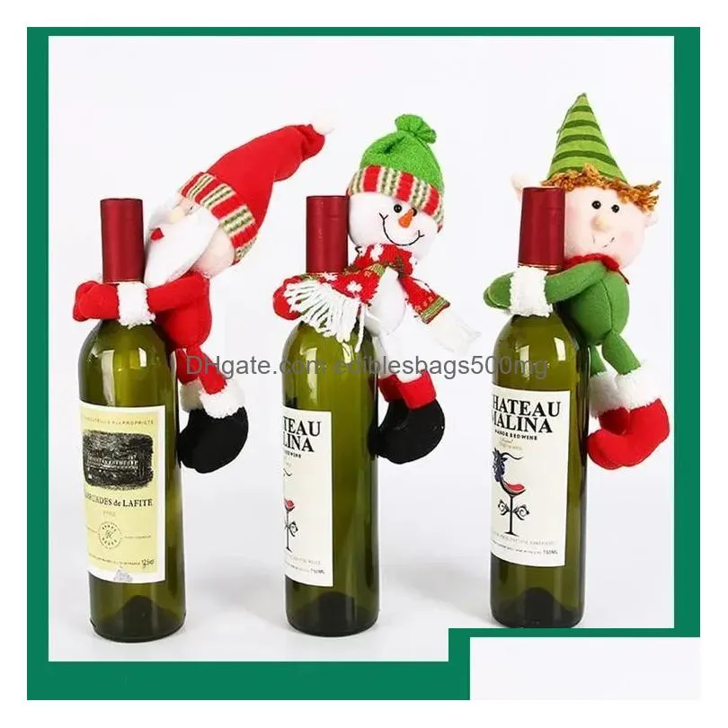  xmas red wine bottles cover bags bottle holder party decors hug santa claus snowman dinner table decoration home christmas wholesale