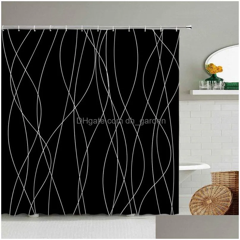 Shower Curtains Marble Striped Shower Curtain White Gray Gold Black Simple Design Bathroom Accessories Decorative Waterproof Dhgarden Dhkc5