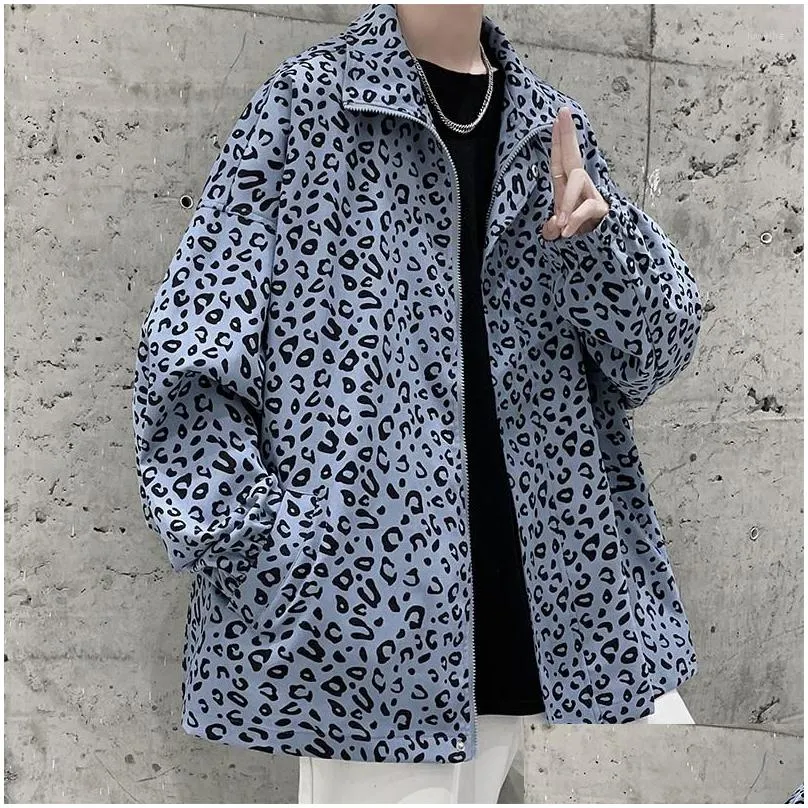 Men`S Jackets Mens Jackets Leopard Print High Street Stand Collor Zipper Oversized Coat Korean Casual Loose Autumn Hip Hop Jacket Men Otdsm