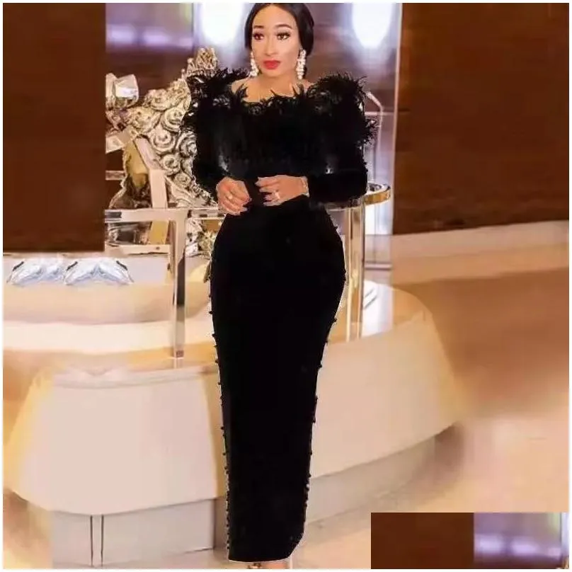 Mother`S Dresses Dubai Arabic Feather Mermaid Mother Of The Bride Dresses Long Pearls White Black Elegant Evening Formal Gowns Y Plus Otsip