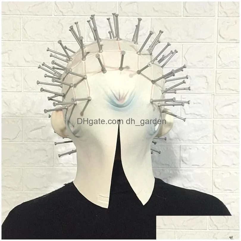 Party Masks Hellraiser Pinhead Horror Mask Party Carnival Mascaras Head Nail Man Movie Cosplay Halloween Latex Scary Masks S Dhgarden Dhwag