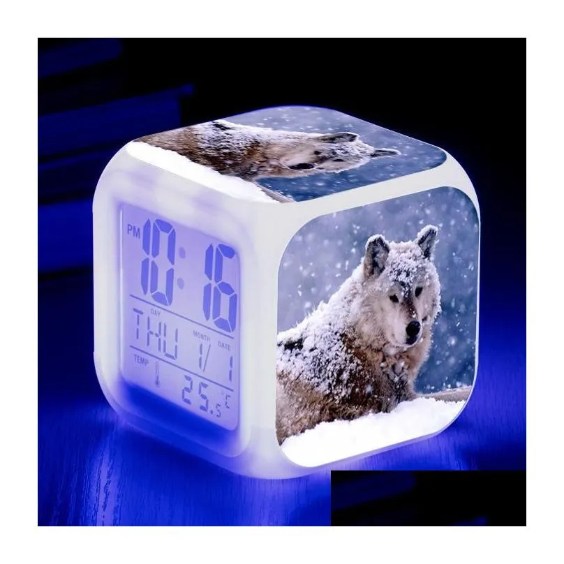 other clocks accessories wolf 3d print cartoon led clock digital animal electronic alarm for children adults gift