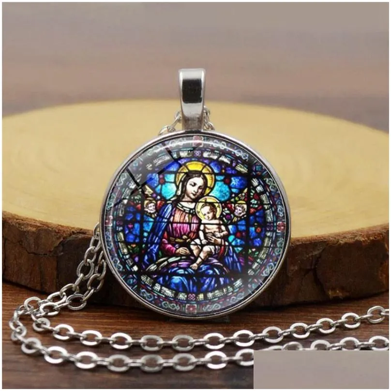 Pendant Necklaces Virgin Mary Pendants Necklaces Chain Vintage Bronze Fashion Lucky Color Women Christianity Jewelry Our Lady Goddess Dhgvz
