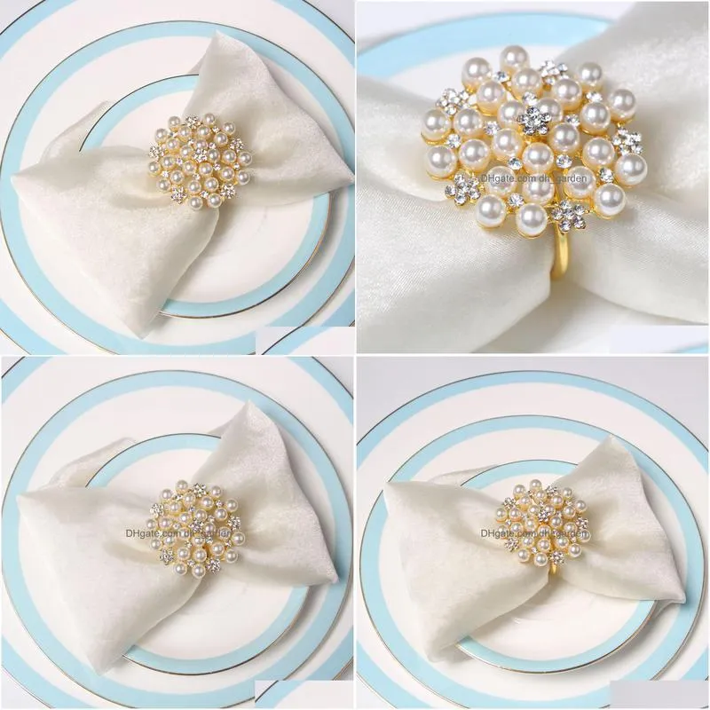 Napkin Rings Napkin Rings 6Pcs/Lot Fashion Ring Wedding Pearl Buckle Brick Festive Table Jewelry Paper Towel 230201 Home Gar Dhgarden Dhhvm