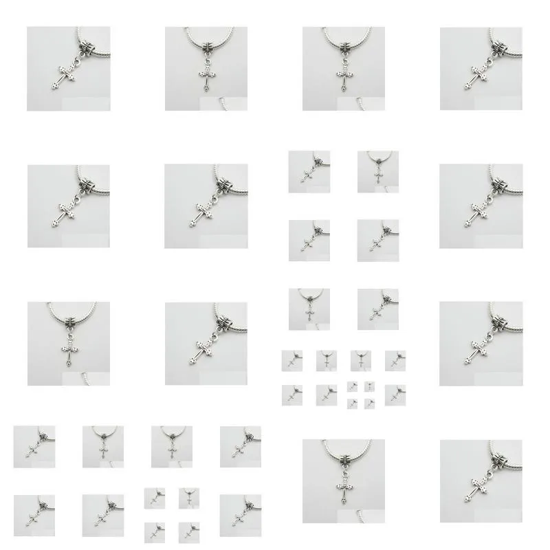 Charms 100Pcs/Lot Sier Plated Cross Charms Pendant Dangle For Bracelet Diy Jewelry Making Findings Jewelry Jewelry Findings Components Dh2Yp