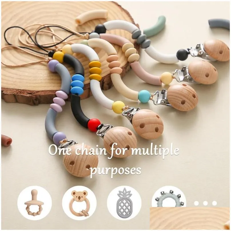 Pacifiers# Pacifiers Baby Pacifier Chain Wooden Clip Bpa Sile Curved Infant Nipple Clips Born Chewing Accessoriespacifiers Baby, Kids Dh3Qj