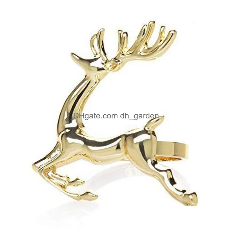 Napkin Rings Napkin Rings 12Pcs Christma Elk Holder Alloy High Quality Cute Deer Xmas Delicate Ring Bar Restaurant Christmas Dhgarden Dhdxy