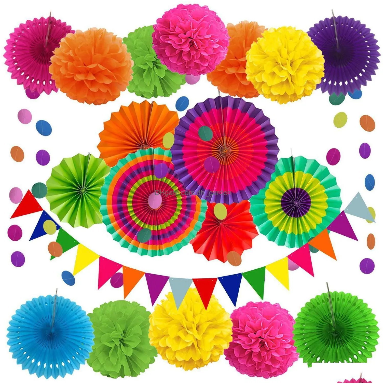 Other Event & Party Supplies Other Event Party Supplies 21 Pcs Paper Fans Garland Pom Poms Flowers Christmas Halloween Decor Dhgarden Dhohn