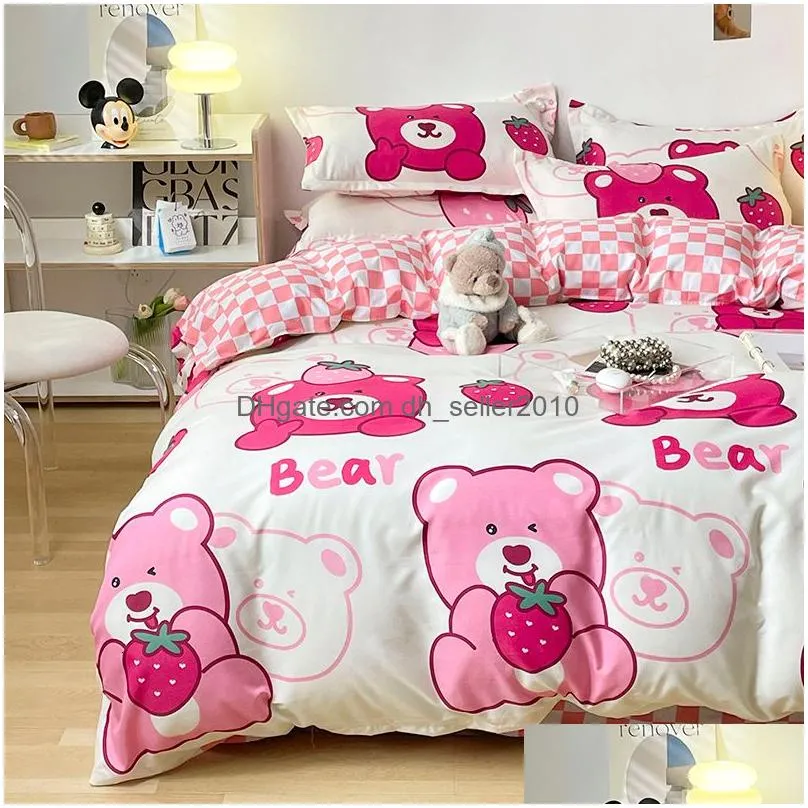 bedding sets girls sets kawaii seersucker bed sheet pillowcase solid color duvet cover cute home decoration 230828