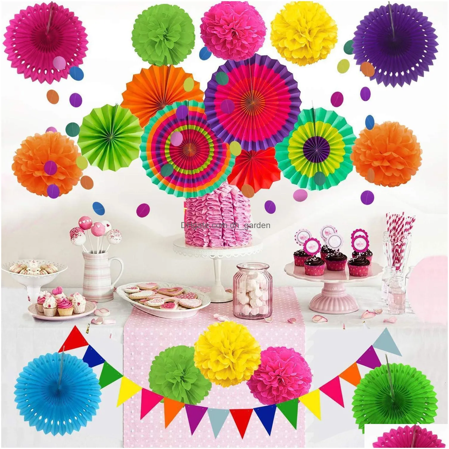 Other Event & Party Supplies Other Event Party Supplies 21 Pcs Paper Fans Garland Pom Poms Flowers Christmas Halloween Decor Dhgarden Dhohn