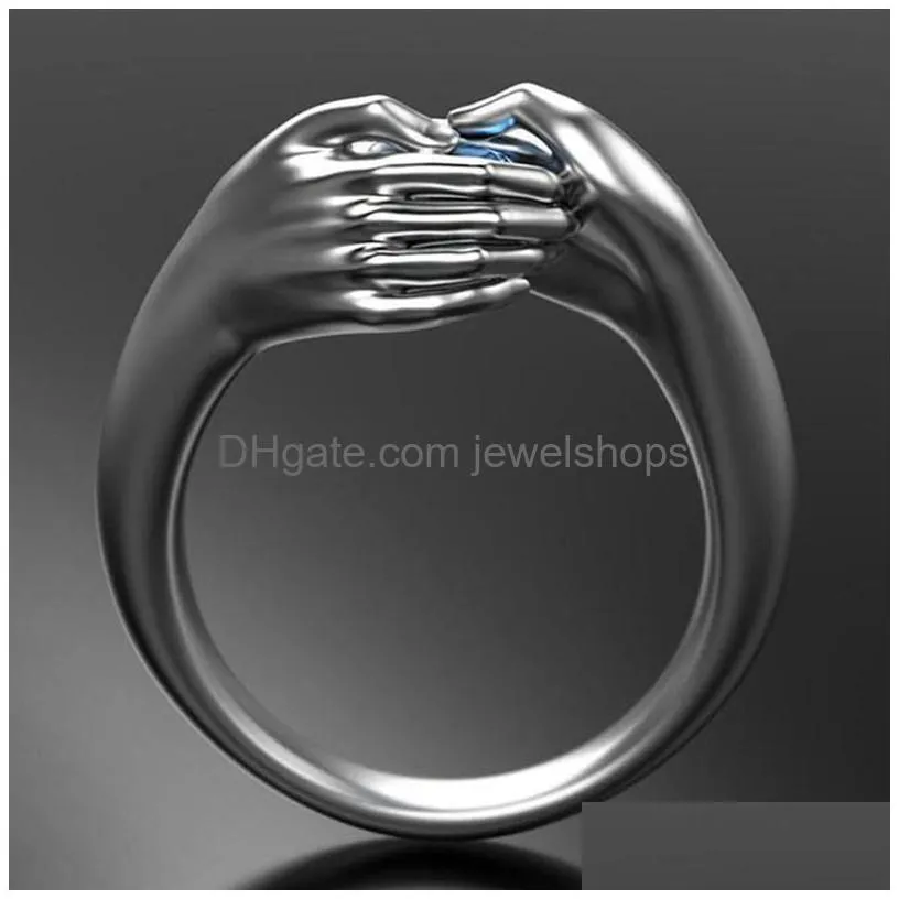 Wedding Rings Wedding Rings Romantic Love Hug Hand For Women Men Creative Finger Ring Fashion Jewelry Jewelry Ring Dh1Lm