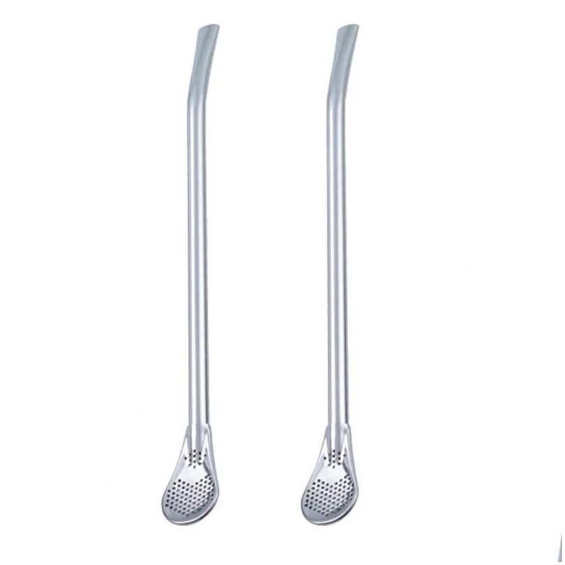 drinking straws teaspoon yerba mate party straw spoon long handle stainless steel 2pcs mixing bombilla filter for