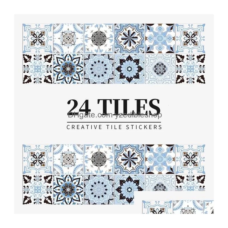 tile stickers 24 pcs modern style pvc tile stickers waterproof antifouling self adhesive kitchen bathroom floor art wall decor decals