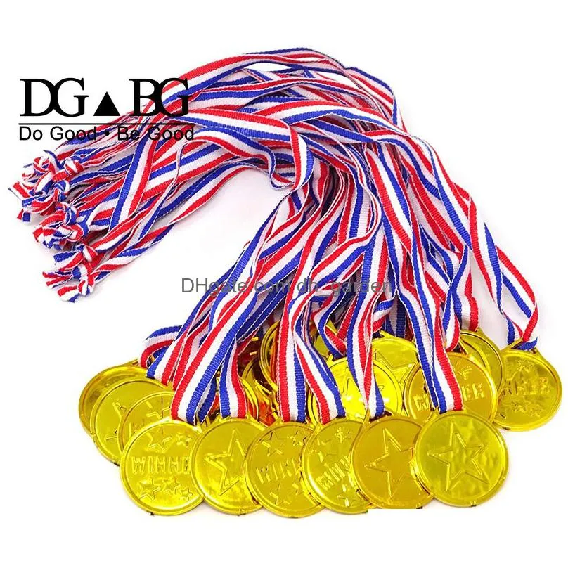 Other Office & School Supplies Other Office School Supplies 50Pcs Kids Children Gold Plastic Winners Medals Sports Day Party Dhgarden Dhfmj