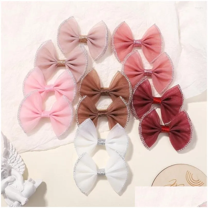 Hair Accessories Hair Accessories 2Pcs/Set Sequin Gauze Hairpins For Girls Bow Glitter Colorf Bowknot Hairgrips Baby Wholesale Baby, K Dhtai