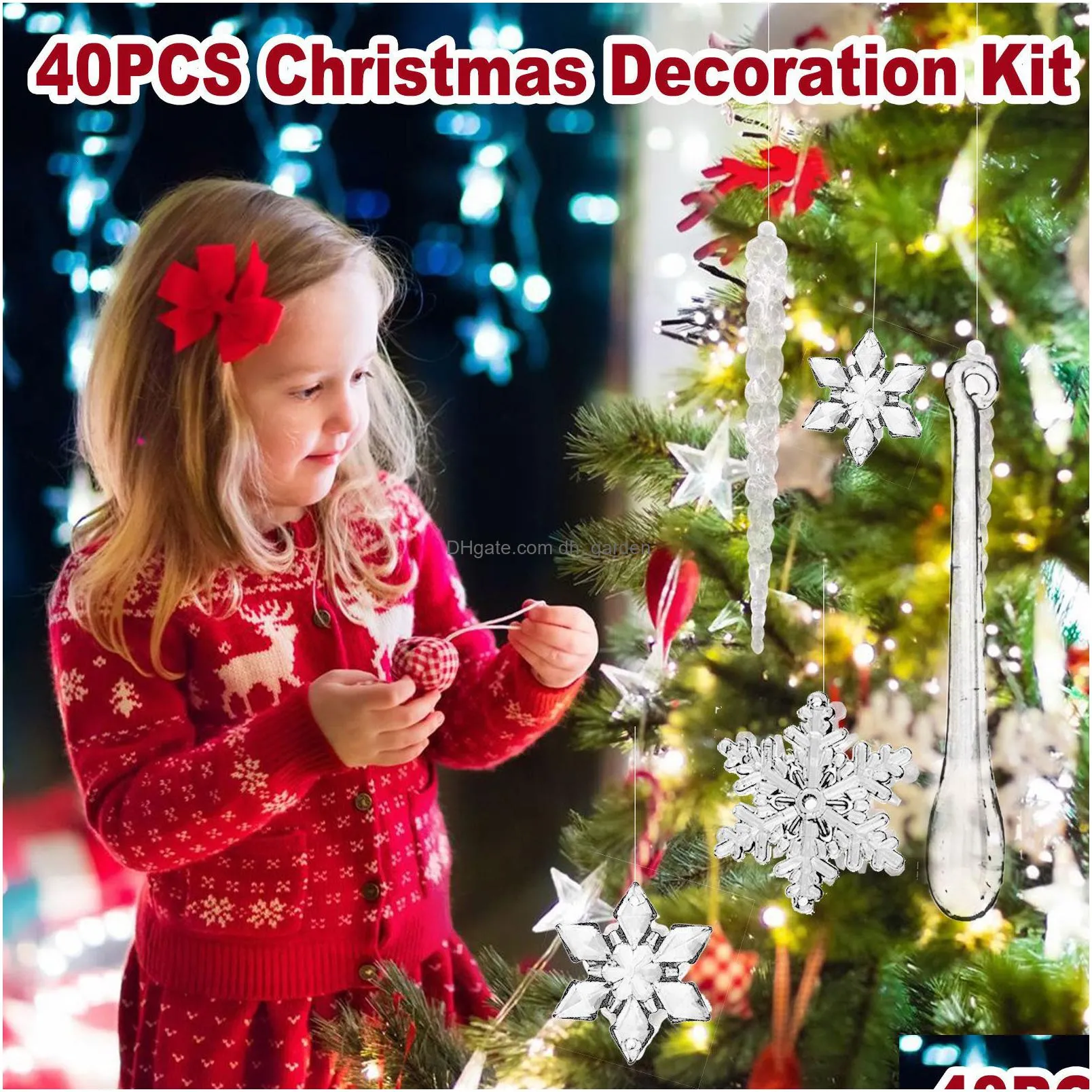 Christmas Decorations Christmas Decorations Behogar 40Pcs Decoration Kit Acrylic Crystal Snowflake Icicles Tree Ornaments Fo Dhgarden Dh74A