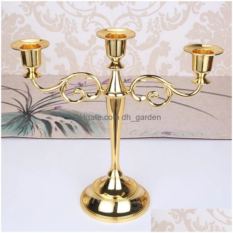 Candle Holders Metal Sier/Gold Plated Candle Holders 7-Arms Stand Zinc Alloy High Quality Pillar For Wedding Portavelas Cand Dhgarden Dhfb5