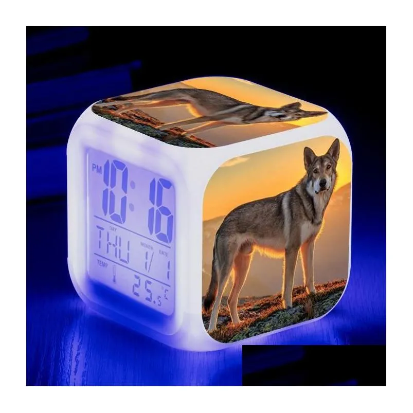 other clocks accessories wolf 3d print cartoon led clock digital animal electronic alarm for children adults gift