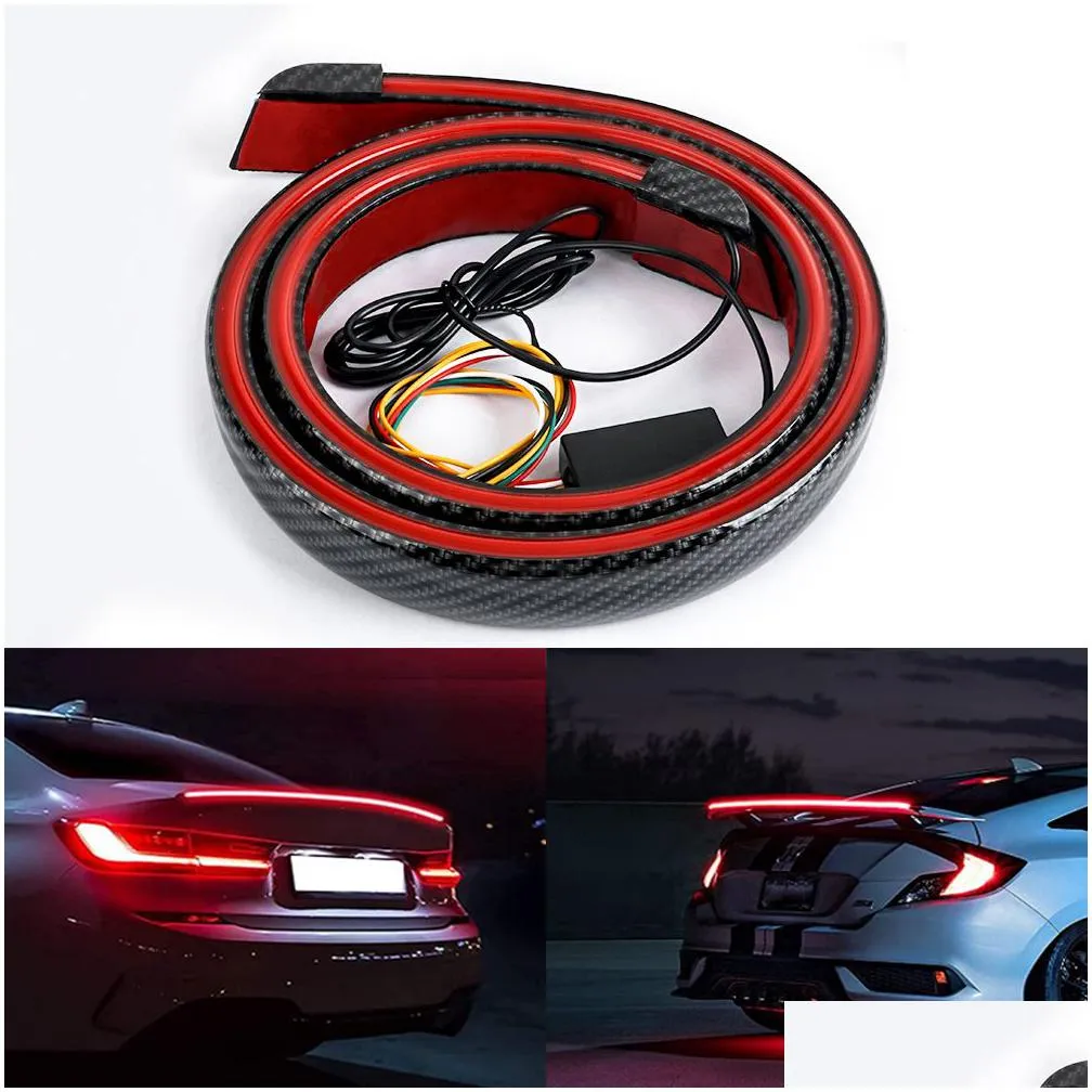 car carbon fiber rear spoiler wing rear tail lights bar turn signal lights drl brake lamp strip 12v car accessories for bmw audi