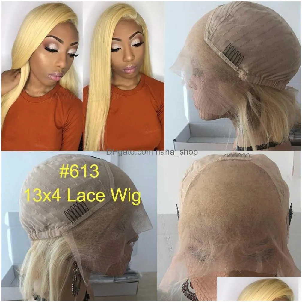 613 blond lace front human hair wig 150% density 26 inch blonde brazilian remy straight wig for black women baby hair 150% remy6578823