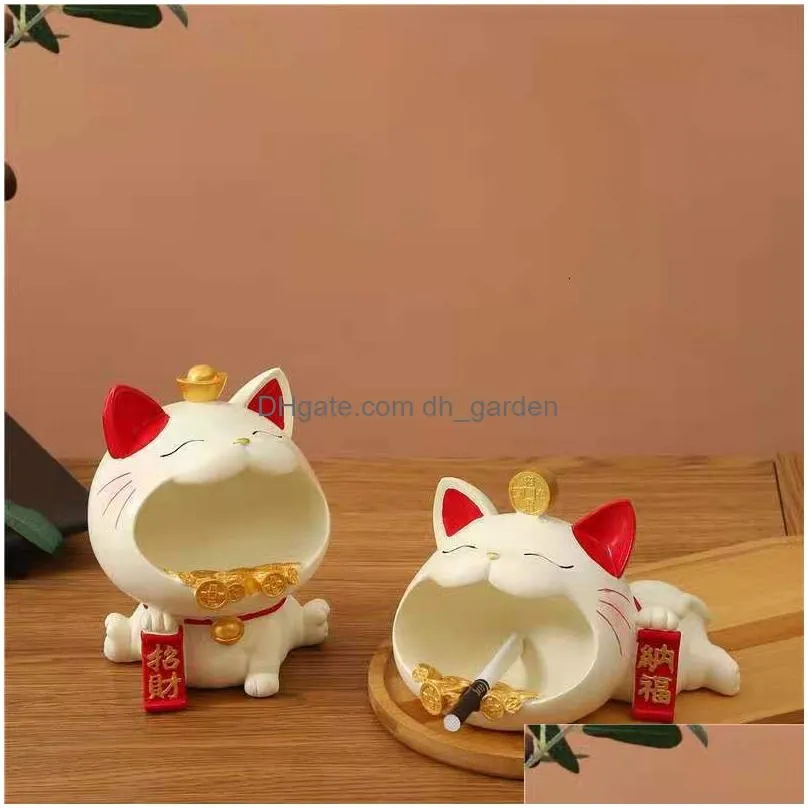 Decorative Objects & Figurines Decorative Objects Figurines Maneki Neko Candy Box Lucky Cat Fortune Storage Tray Snack Jar B Dhgarden Dh2Sa