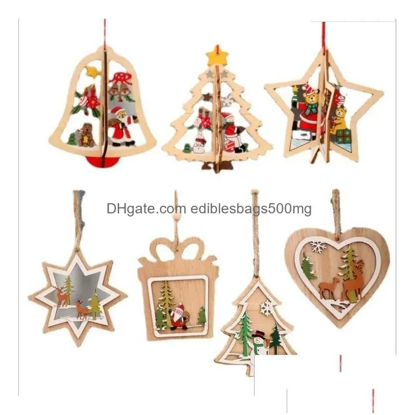 christmas decorations stock 3d wooden pendant for tree decoration hanging crafts children wood ornaments drop delivery home garden