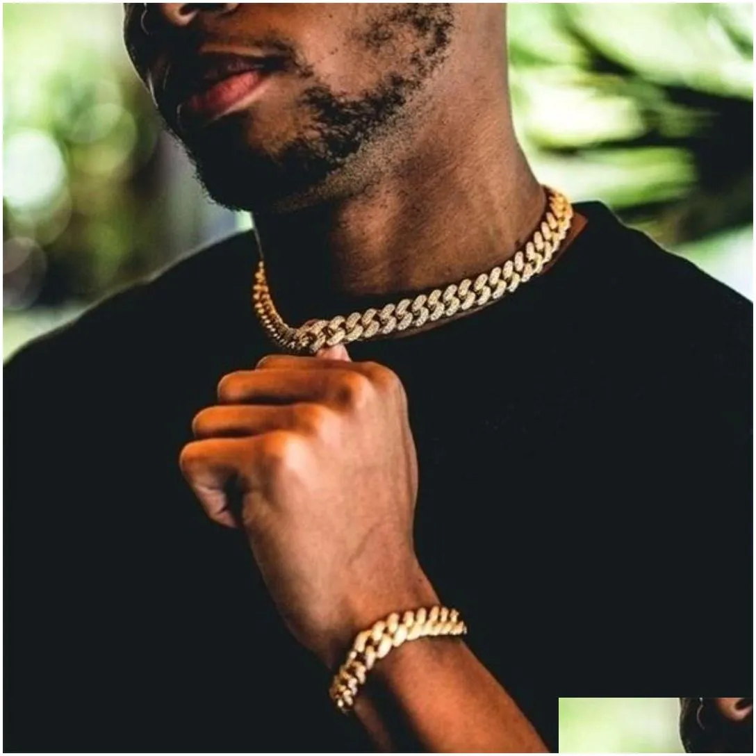 Chains Hip Hop Necklace 1M Cuban Link Chain For Men Iced Out Bling Rhinestone Chaine Homme Fashion Jewelry Wholesale Jewelry Necklaces Dhk1B