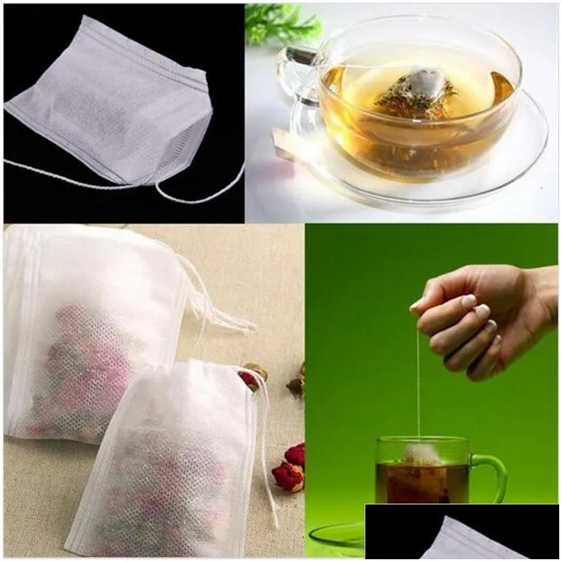 Coffee & Tea Tools 100Pcs Nonwoven Disposable Empty Tea Bags Loose Leaf Coffee Infuser Safety And Environmental Food-Grade Home Garden Dhuqz