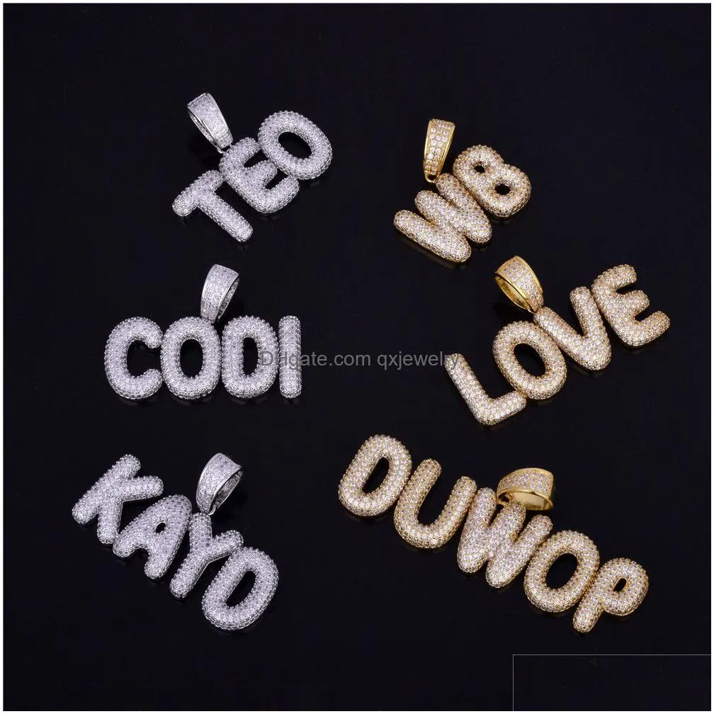 Pendant Necklaces New Men039S Custom Name Small Bubble Letters Necklaces Pendant Ice Out Cubic Zircon Hip Hop Jewelry Rope Chain Two C Dhxs5