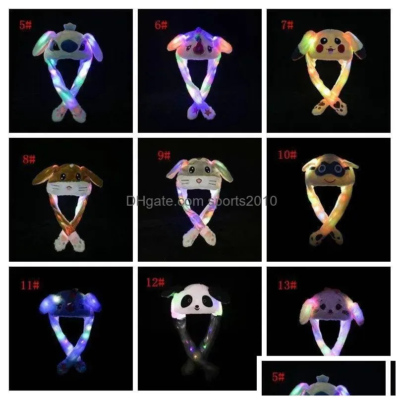 33 styles textile led light plush hat cartoon animal cap for rabbit cat bunny ear moving light hats adult kids christmas winter warm hats