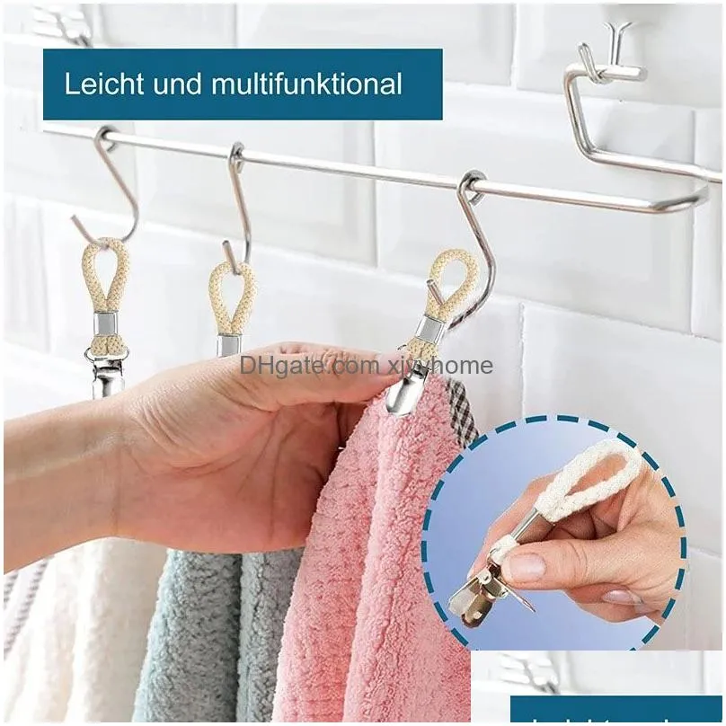 Towel Rings Braided Cotton Loop Towel Rings Clip With Metal Clamp Mtipurpose Cloth Hanger For Home Bathroom Kitchen Storage Folder Hom Dhmqp