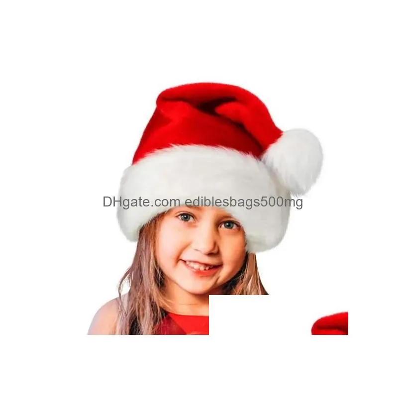 christmas decorations santa hat deluxe party plush hats red white thick coral veet for kid adt children men women drop delivery home
