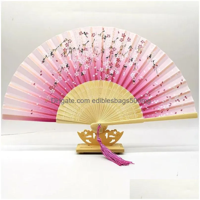 bamboo flower fold hand fans wedding chinese style silk fan children antique folding fan gift vintage party supplies