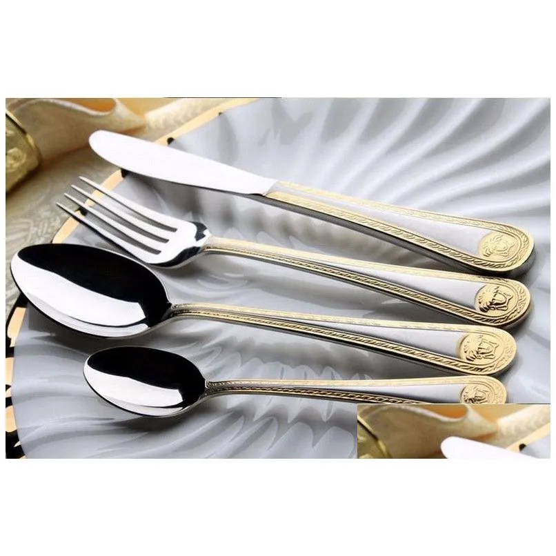 dinnerware sets wholesale 2021 selling 4pcs gold cutlery stainless steel flatware set tableware knife spoon fork1