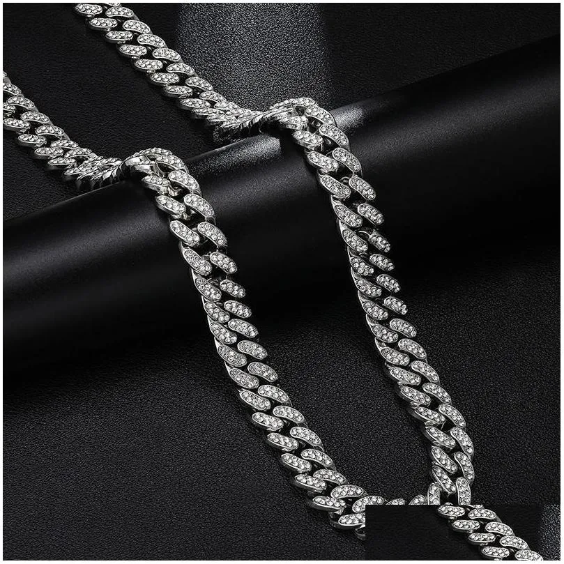 Chains Hip Hop Necklace 1M Cuban Link Chain For Men Iced Out Bling Rhinestone Chaine Homme Fashion Jewelry Wholesale Jewelry Necklaces Dhk1B