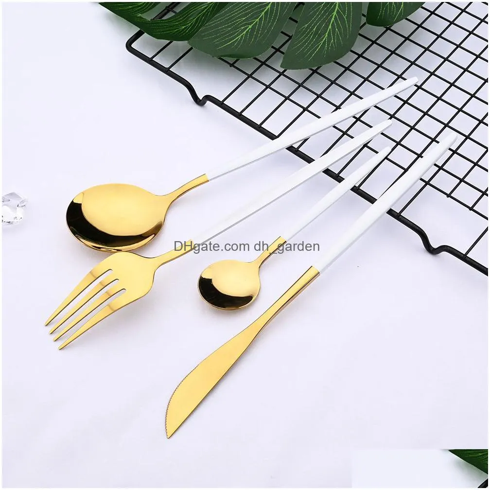 Dinnerware Sets Dinnerware Sets Pink Gold Cutlery Stainless Steel 24Pcs Knives Forks Coffee Spoons Flatware Kitchen Dinner T Dhgarden Dhmse