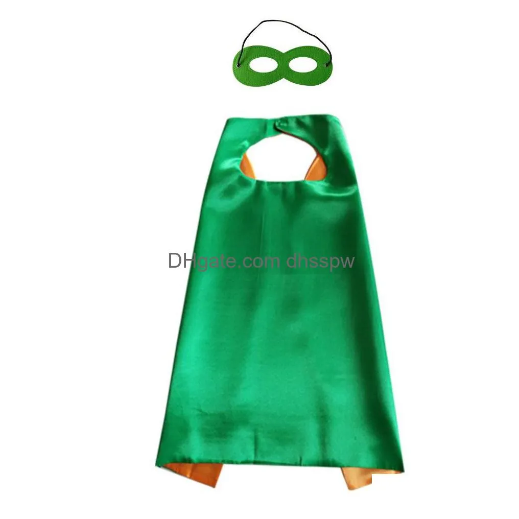 plain double layer kids cape with mask set superhero costume cosplay 70x70cm 6 colors choice for halloween christmas birthday party