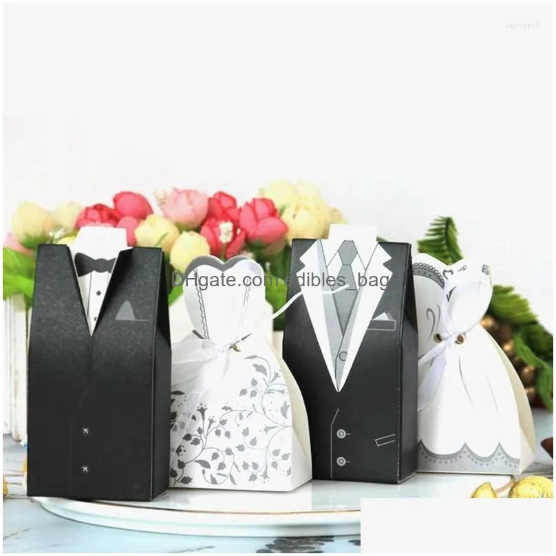 gift wrap 20pcs/lots groom and bride wedding dresses with ribbon candy box favor gifts bag diy souvenirs s