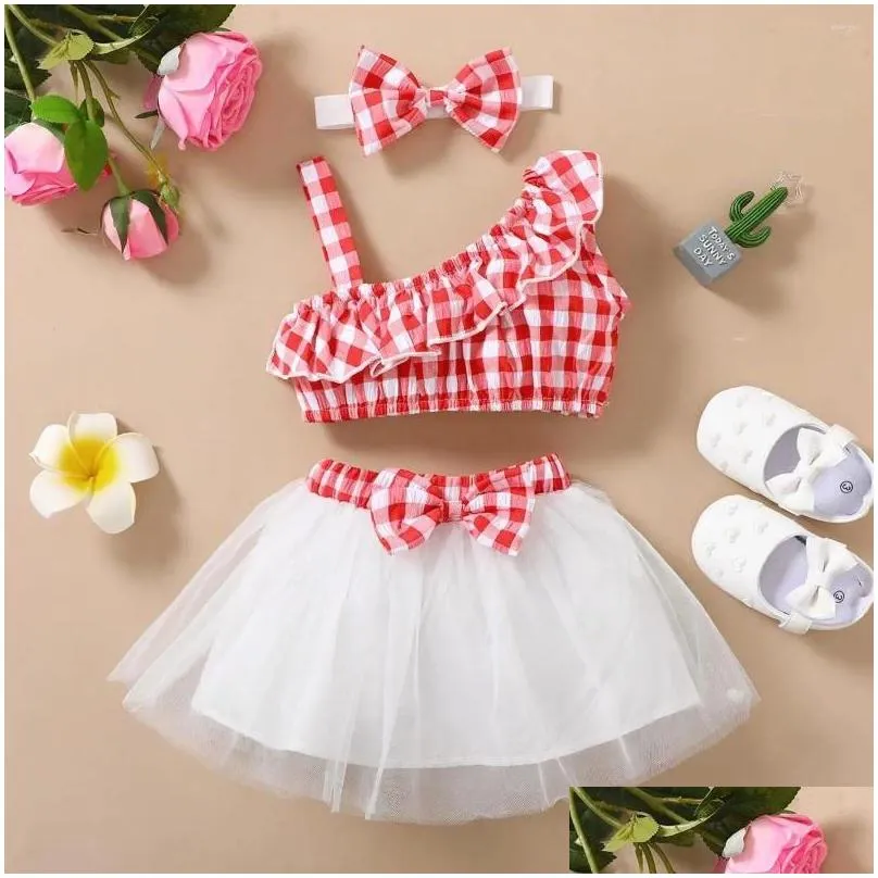 Clothing Sets Clothing Sets Summer Born Baby Girl Clothes Set 3 6 9 12 18 24 Months Outfits Lounge Sleeveless Top Mesh Skirts Children Dhieh