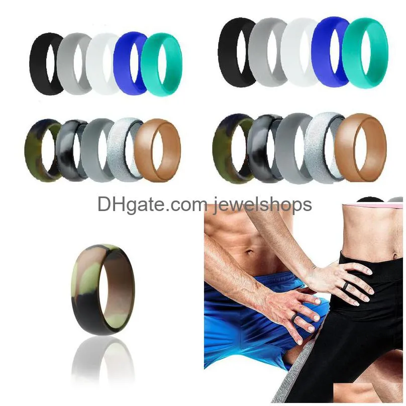 Wedding Rings Wedding Rings 10Pcs/Set 8Mm Hypoallergenic Flexible Food Grade Fda Sile Ring Army Band Rubber Engagement For Men Jewelry Dhpmh