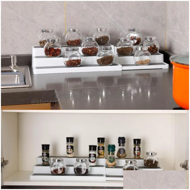 storage holders racks 3 tier expandable spice organizer plastic kitchen cabinet organizer storage shelf pantry countertop seasoning