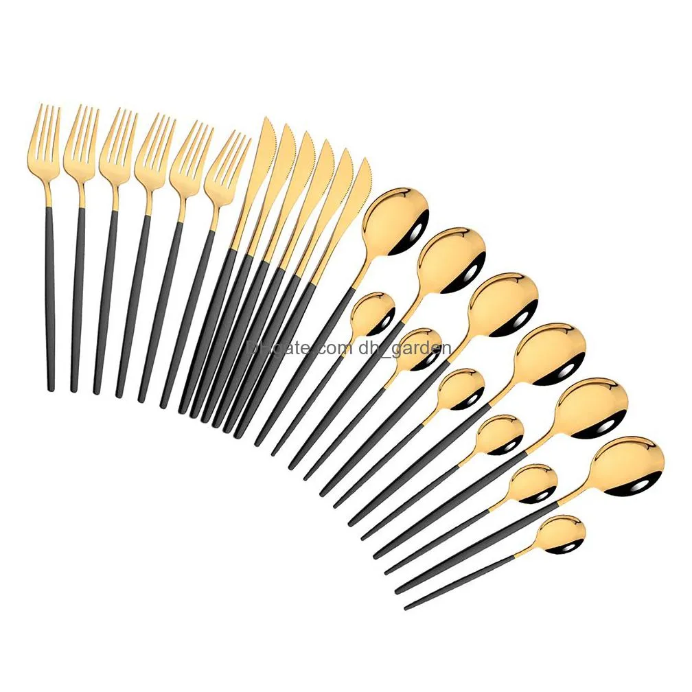 Dinnerware Sets Dinnerware Sets Pink Gold Cutlery Stainless Steel 24Pcs Knives Forks Coffee Spoons Flatware Kitchen Dinner T Dhgarden Dhmse