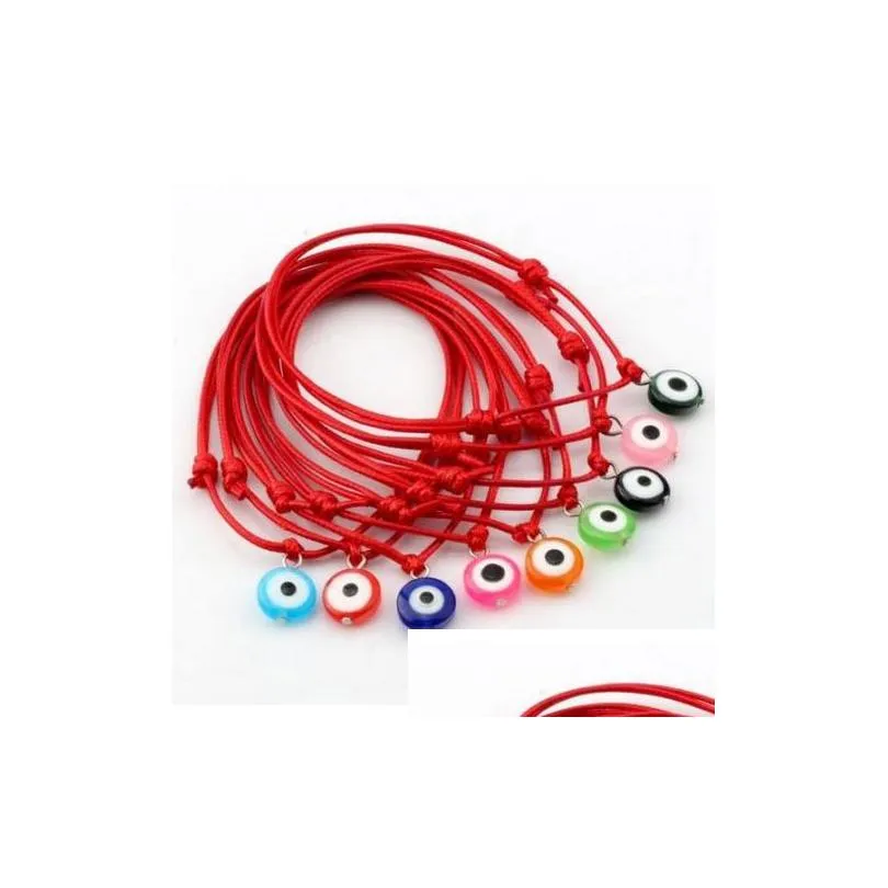 Charm Bracelets 100Pcs/Lot Red String Evil Eye Lucky Wax Cord Adjustable Bracelet Gift Diy Jewelry Bracelets Dh9Cr