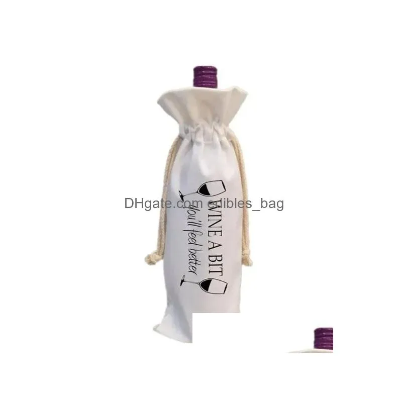  sublimation blanks wedding wine bottle gift bags canvas wine bag with drawstring for halloween christmas decoration 339q