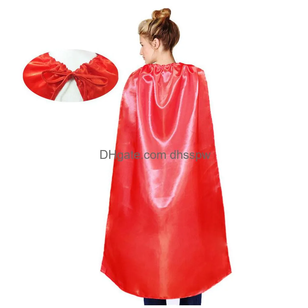 110x70cm one layer plain party cape with mask kids cosplay costume solid color single lace-up satin adult size cape